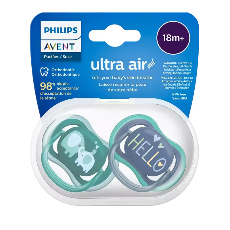 Пустышка ultra air, слоники/HELLO, 18+ мес., 2 шт.
